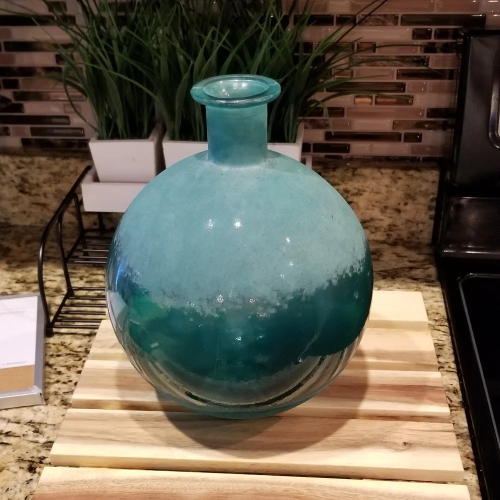 Turquoise Teal Aqua Blue Round Art Deco Vase